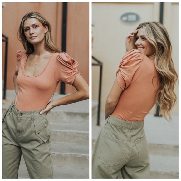 NWT-Free People Sweet Twist Puff Sleeve Bodysuit - Picture 7 of 14